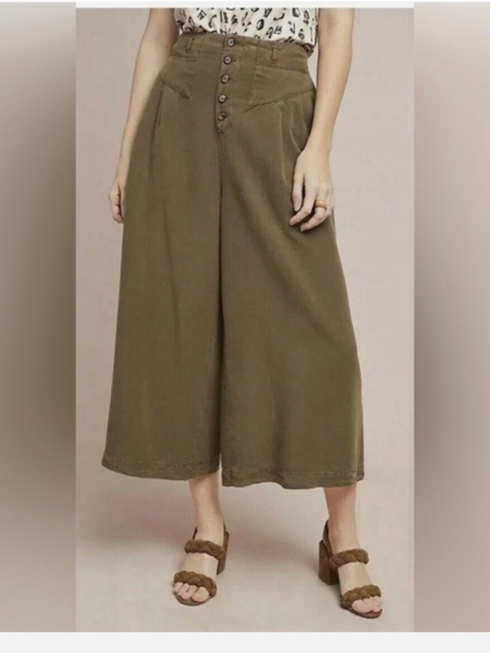 Anthropologie Olive High-Rise Wide-Leg Crop Pants